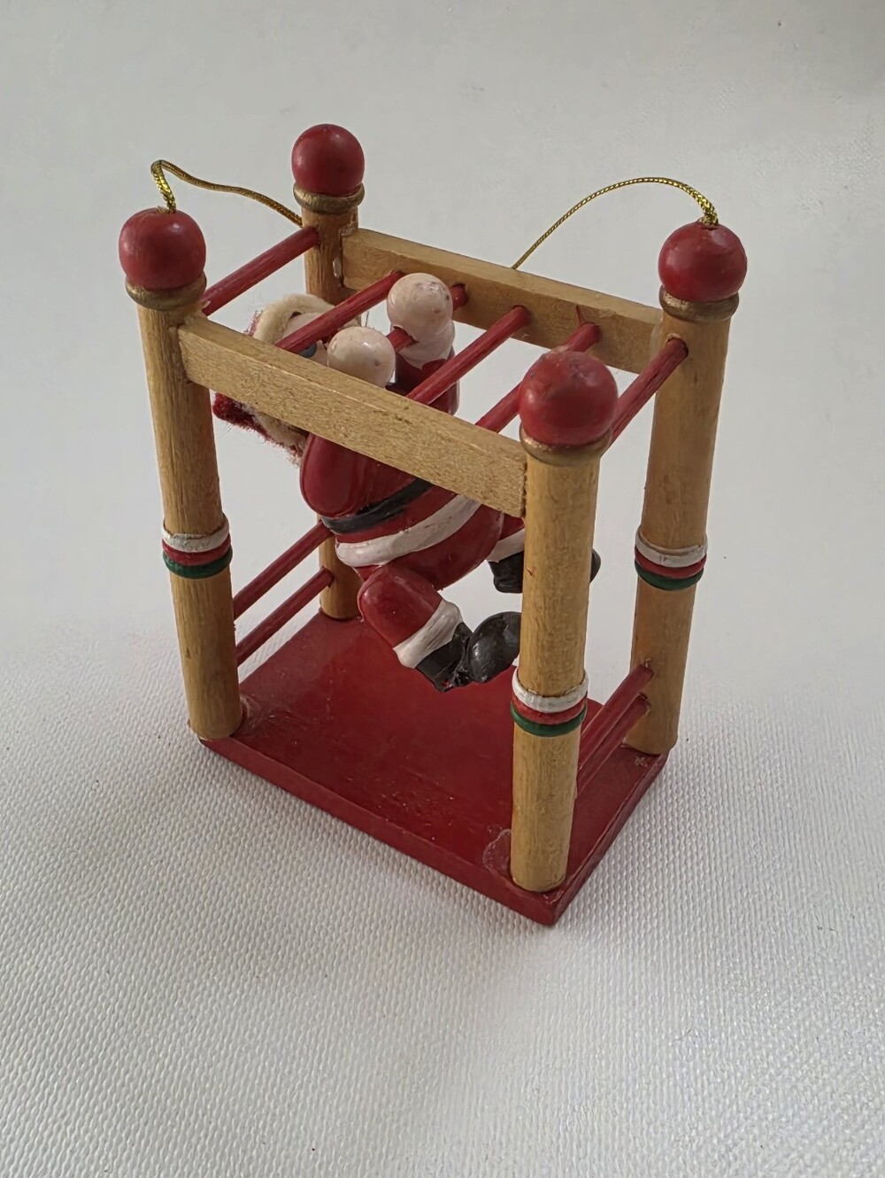 Vintage Style Santa Monkey Bars Gymnastics Christmas Ornament Wood 3.5" - Picture 2 of 6